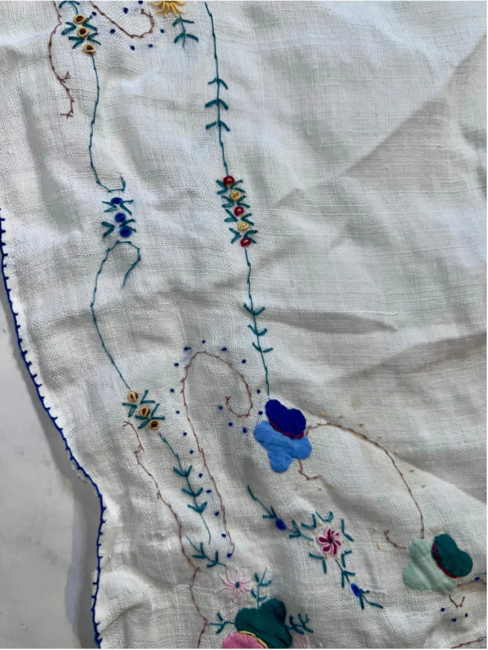 Unbranded Table Runner One Size White Multi-color Floral Embroidered Linen